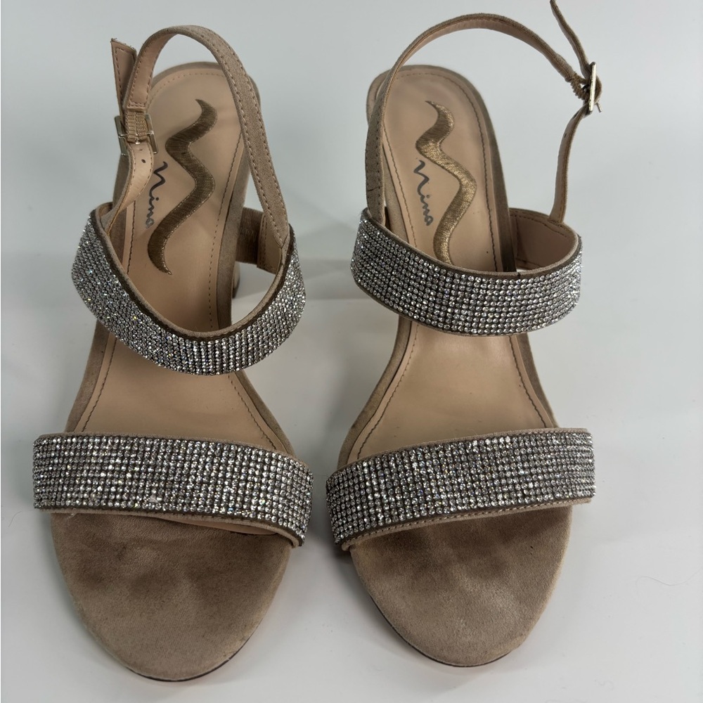 Nina rhinestone strappy heeled sandals nude Size 8.5 special occasion wedding - Picture 5 of 12